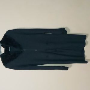Relativity Long Black Knit Full Button Sweater w Eyelash Trim XL